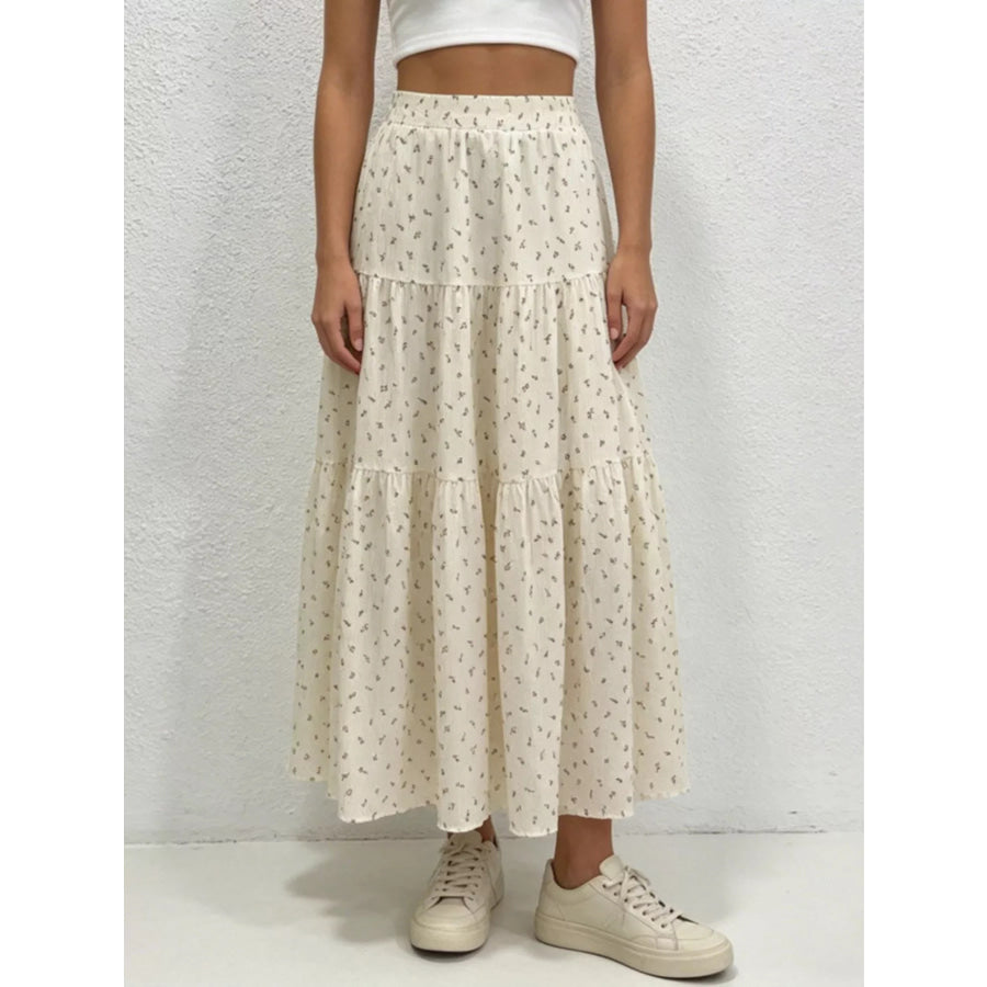 Floral Print Tiered Flowy Maxi Skirt Apparel and Accessories