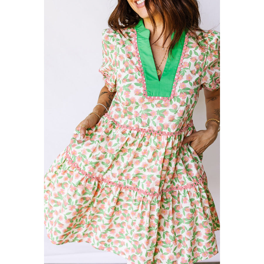 Floral Print Tiered Mini Dress Apparel and Accessories