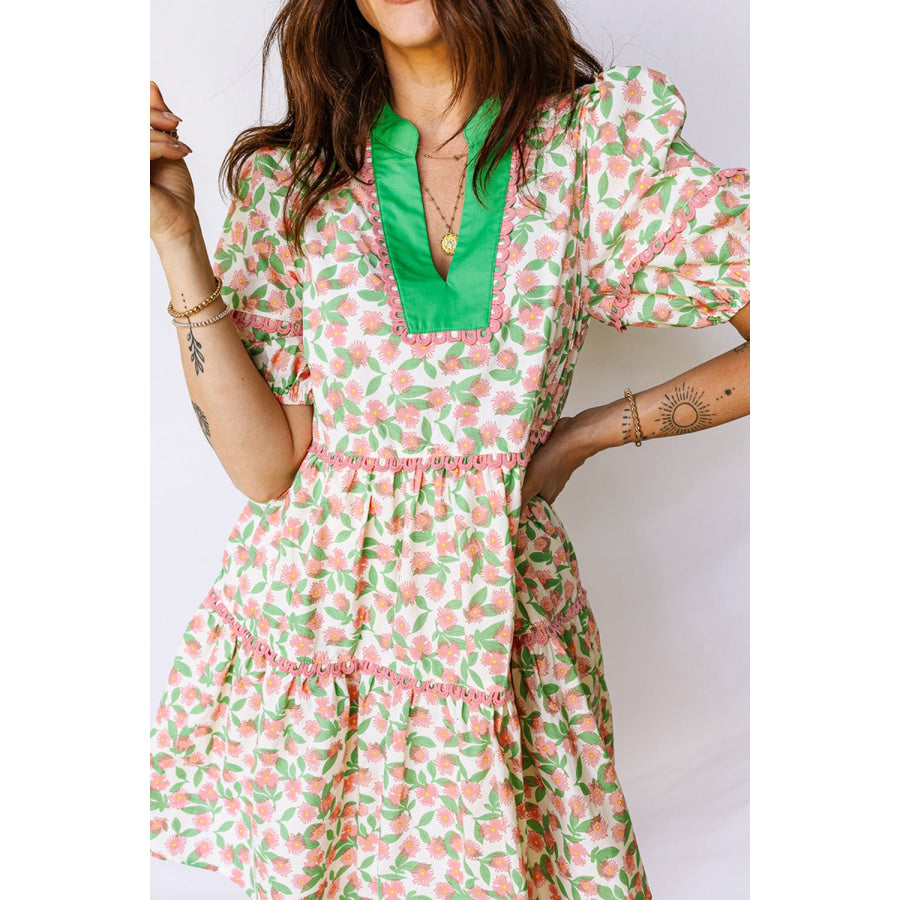 Floral Print Tiered Mini Dress Apparel and Accessories