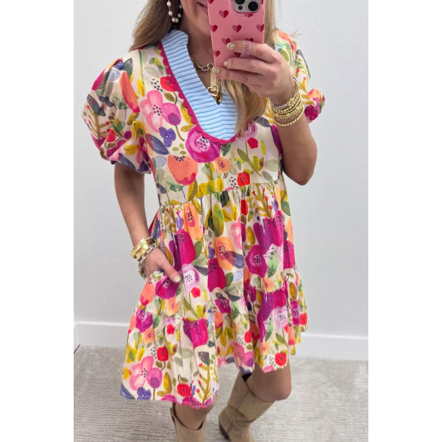 Floral Print Tiered Mini Dress Apparel and Accessories