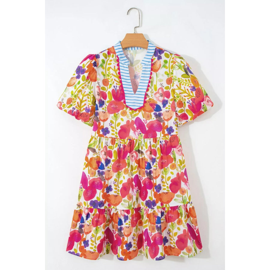 Floral Print Tiered Mini Dress Apparel and Accessories