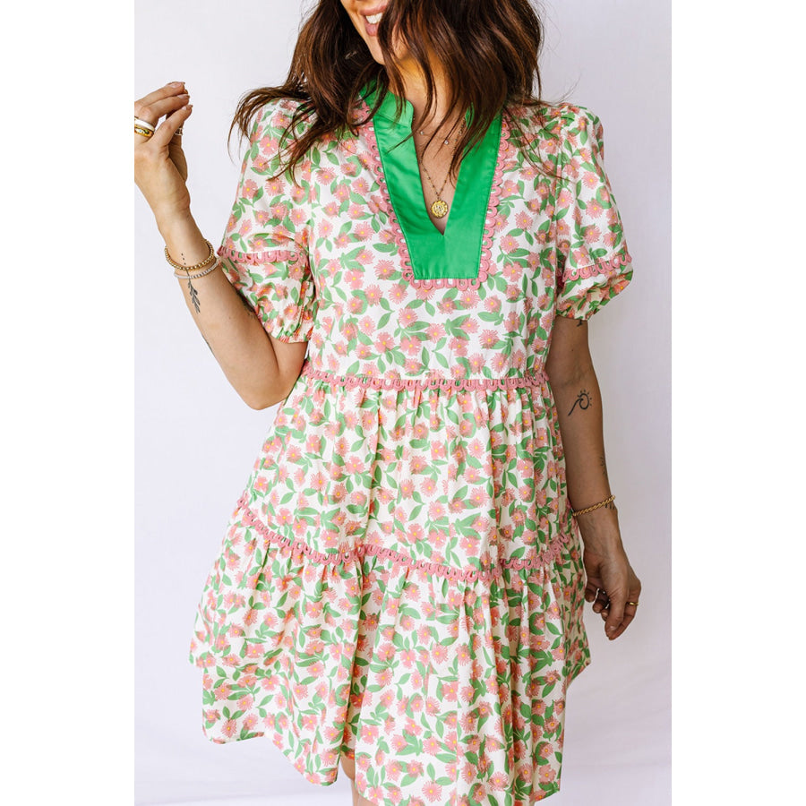 Floral Print Tiered Mini Dress Apparel and Accessories