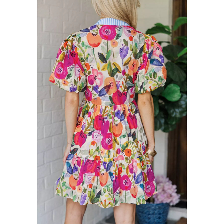 Floral Print Tiered Mini Dress Apparel and Accessories