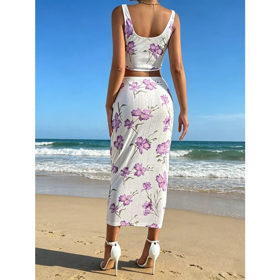Floral Print Top & Bodycon Skirt Set Apparel and Accessories