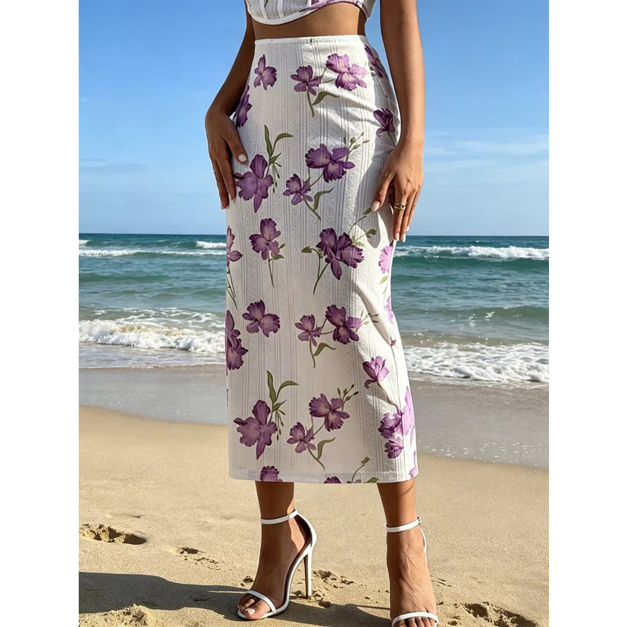 Floral Print Top & Bodycon Skirt Set Apparel and Accessories