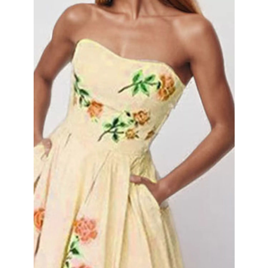 Floral Print Tube Maxi Dress Apparel and Accessories