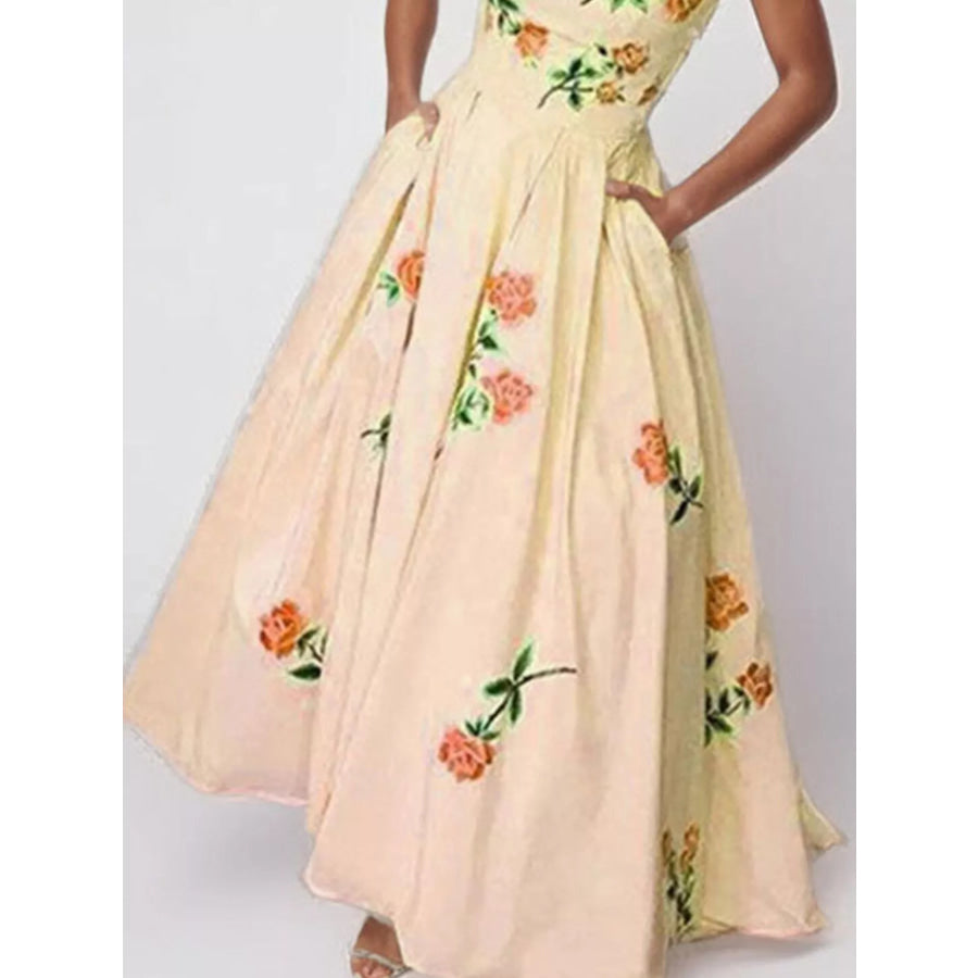 Floral Print Tube Maxi Dress Apparel and Accessories