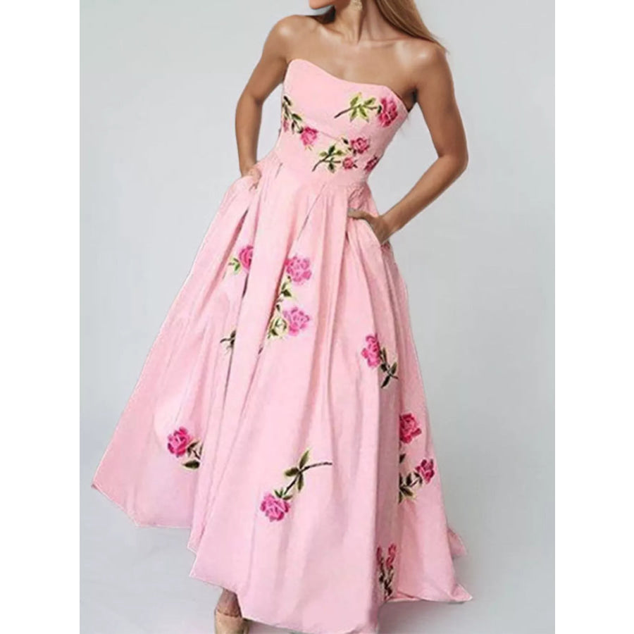 Floral Print Tube Maxi Dress Blush Pink / S Apparel and Accessories