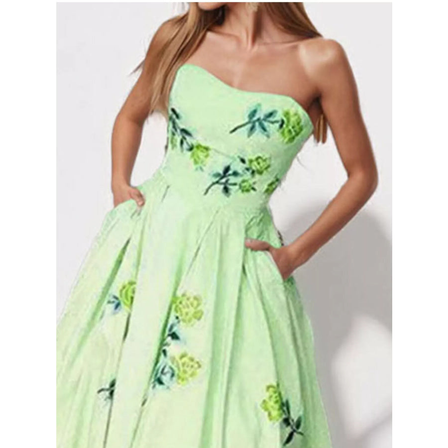 Floral Print Tube Maxi Dress Light Green / S Apparel and Accessories