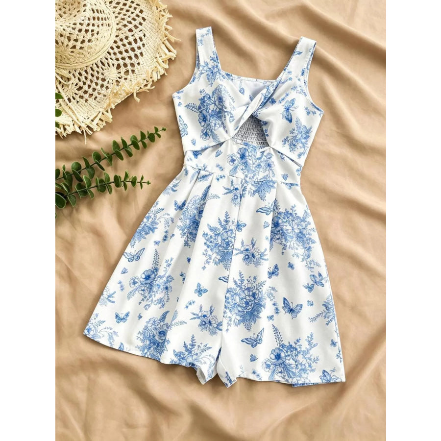 Floral Print Twist Front Cutout Romper Apparel and Accessories