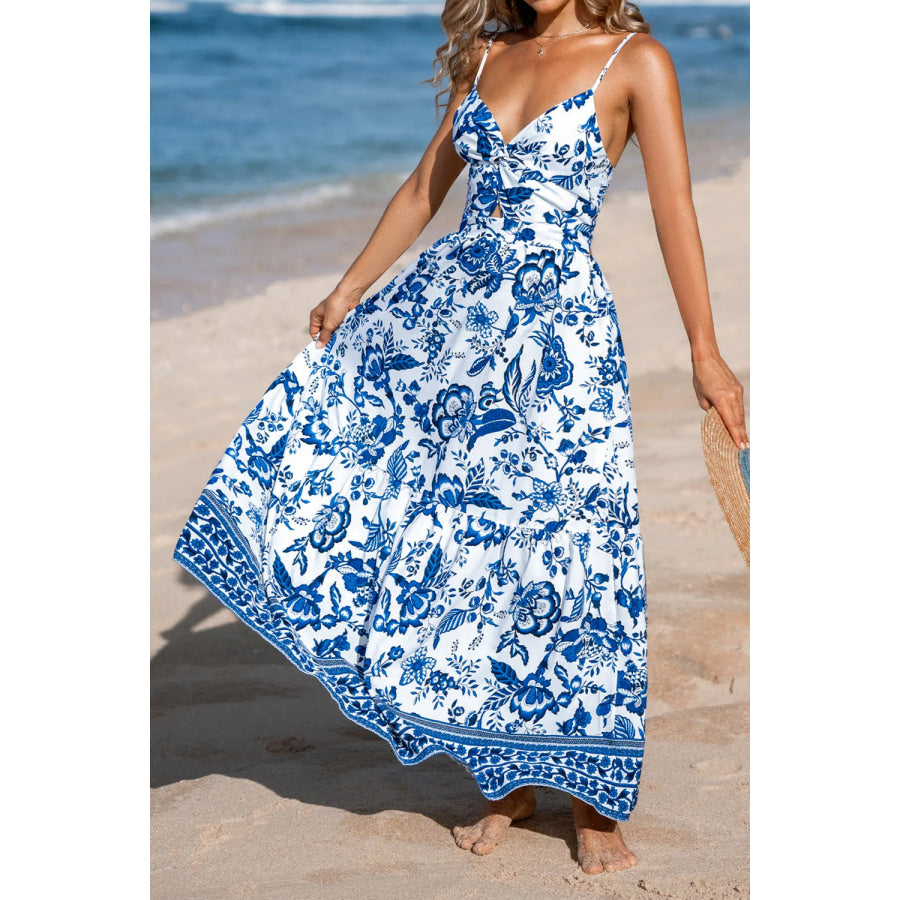 Floral Print Twisted Front Cutout Maxi Dress Apparel and Accessories