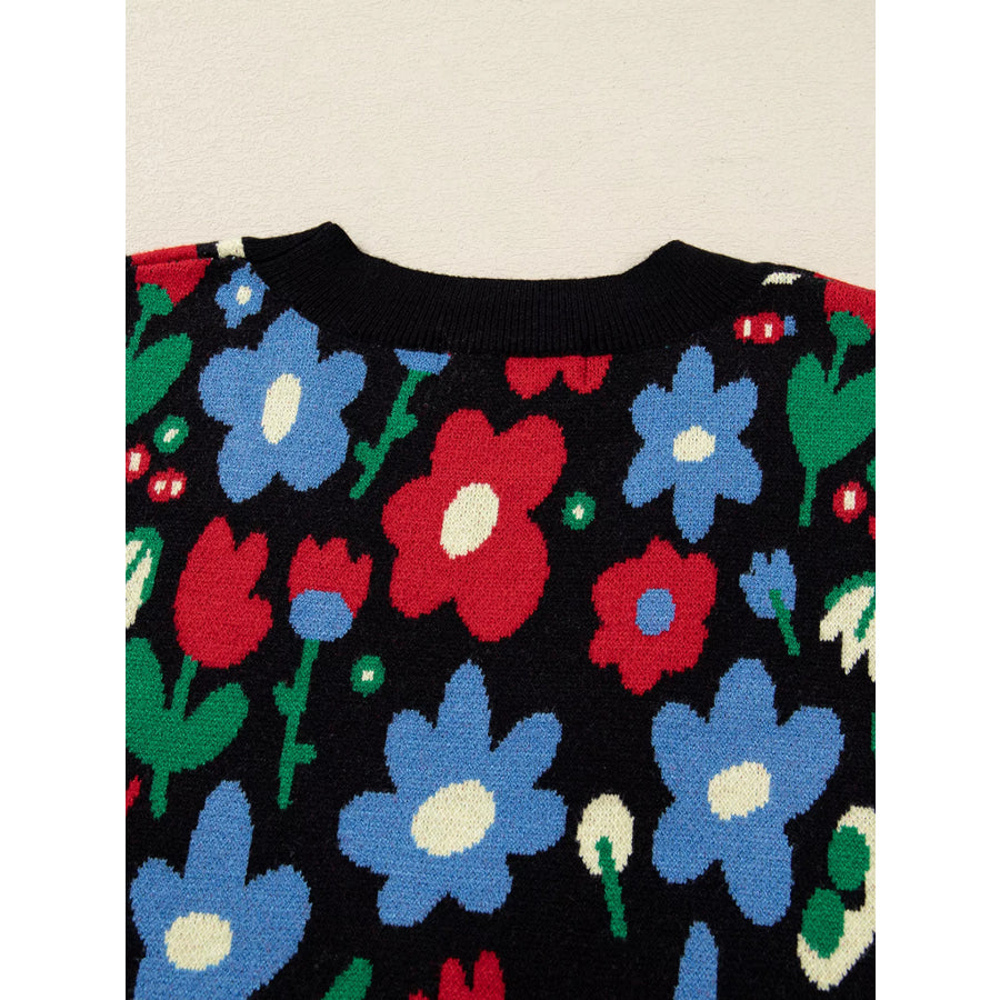 Floral Print V Neck Buttoned Cardigan Apparel and Accessories