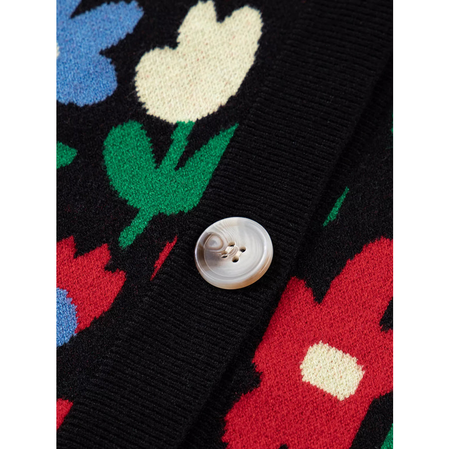 Floral Print V Neck Buttoned Cardigan Apparel and Accessories