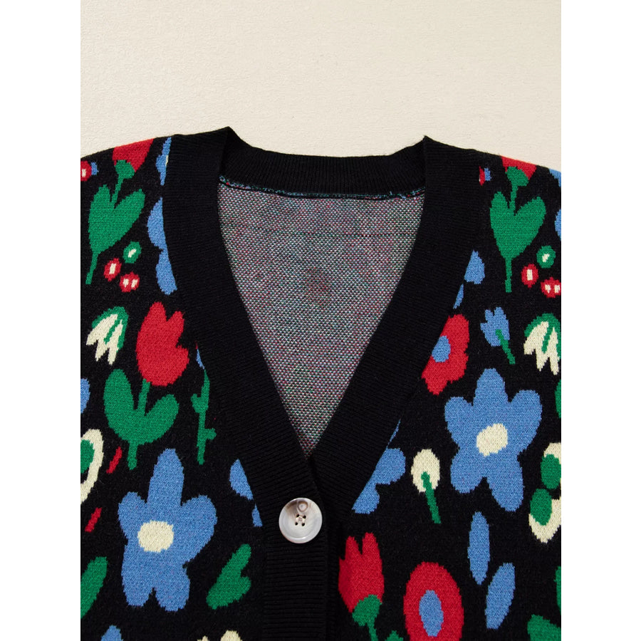 Floral Print V Neck Buttoned Cardigan Apparel and Accessories