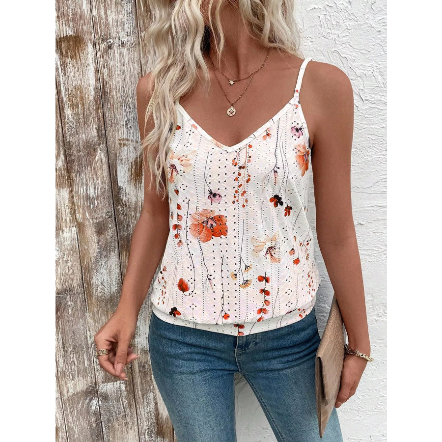 Floral Print V-Neck Casual Cami Burnt Coral / S Apparel and Accessories