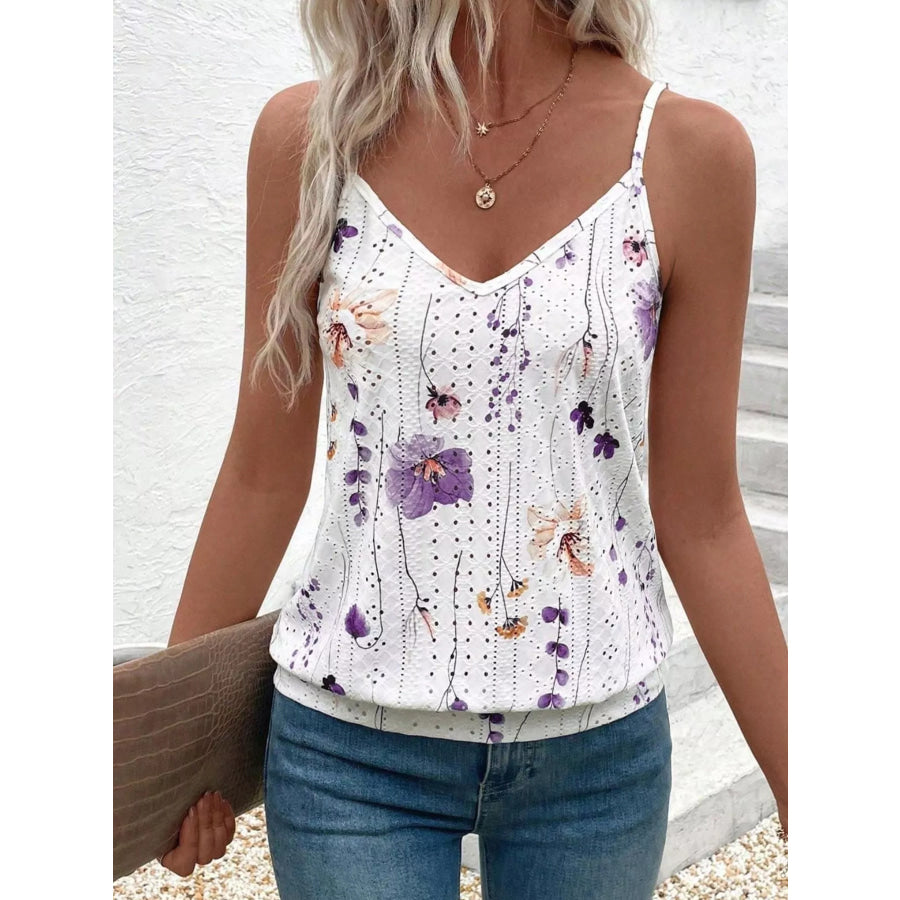 Floral Print V-Neck Casual Cami Purple / S Apparel and Accessories