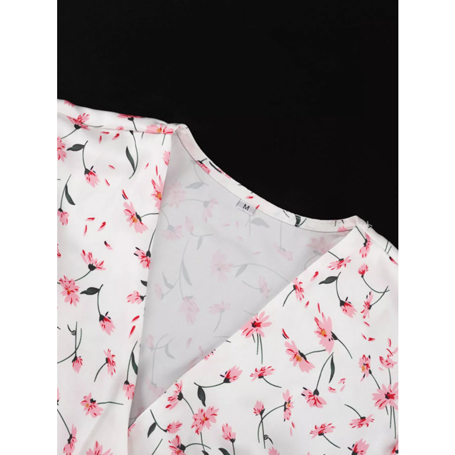Floral Print V-Neck Flutter Sleeves Midi Dress Apparel and Accessories