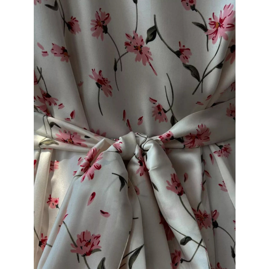 Floral Print V-Neck Flutter Sleeves Midi Dress Apparel and Accessories