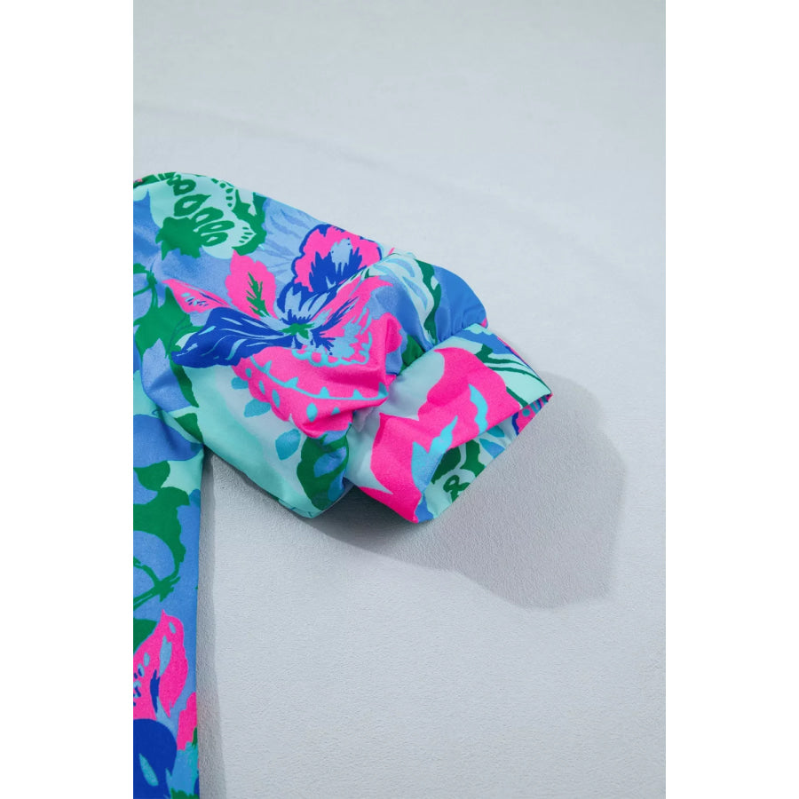 Floral Print V Neck Half Sleeve Blouse Apparel and Accessories