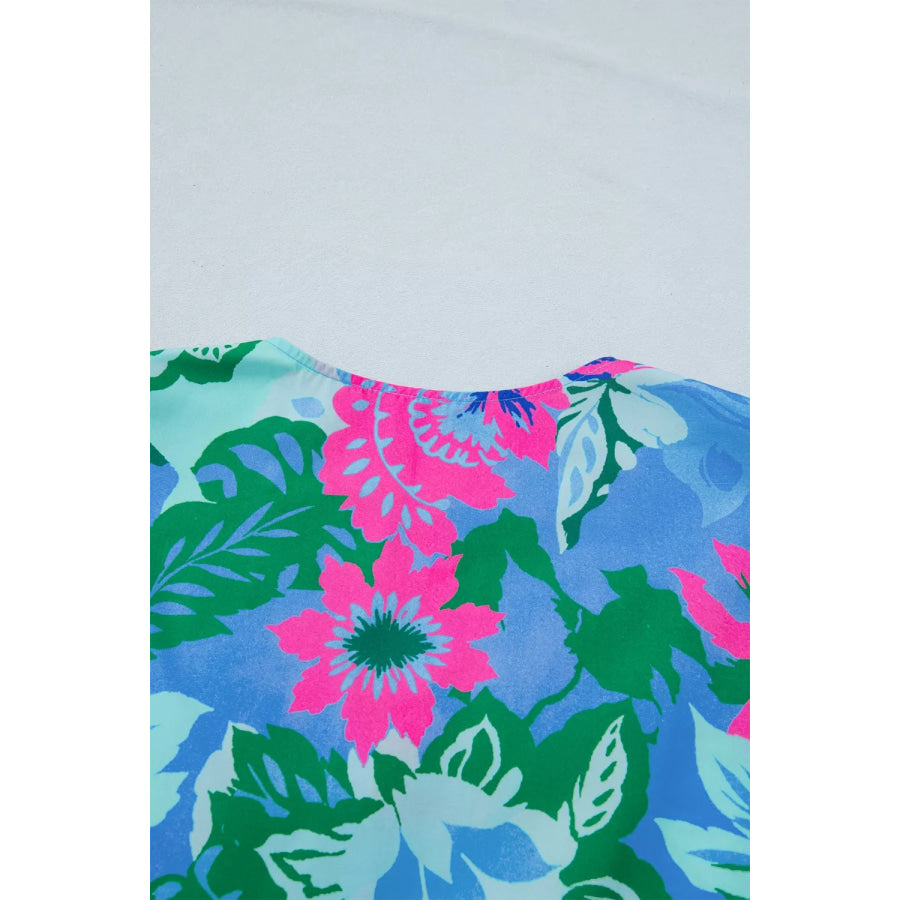 Floral Print V Neck Half Sleeve Blouse Apparel and Accessories