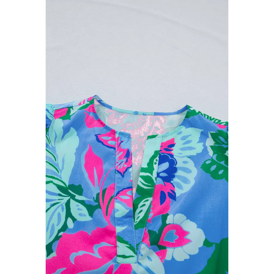 Floral Print V Neck Half Sleeve Blouse Apparel and Accessories