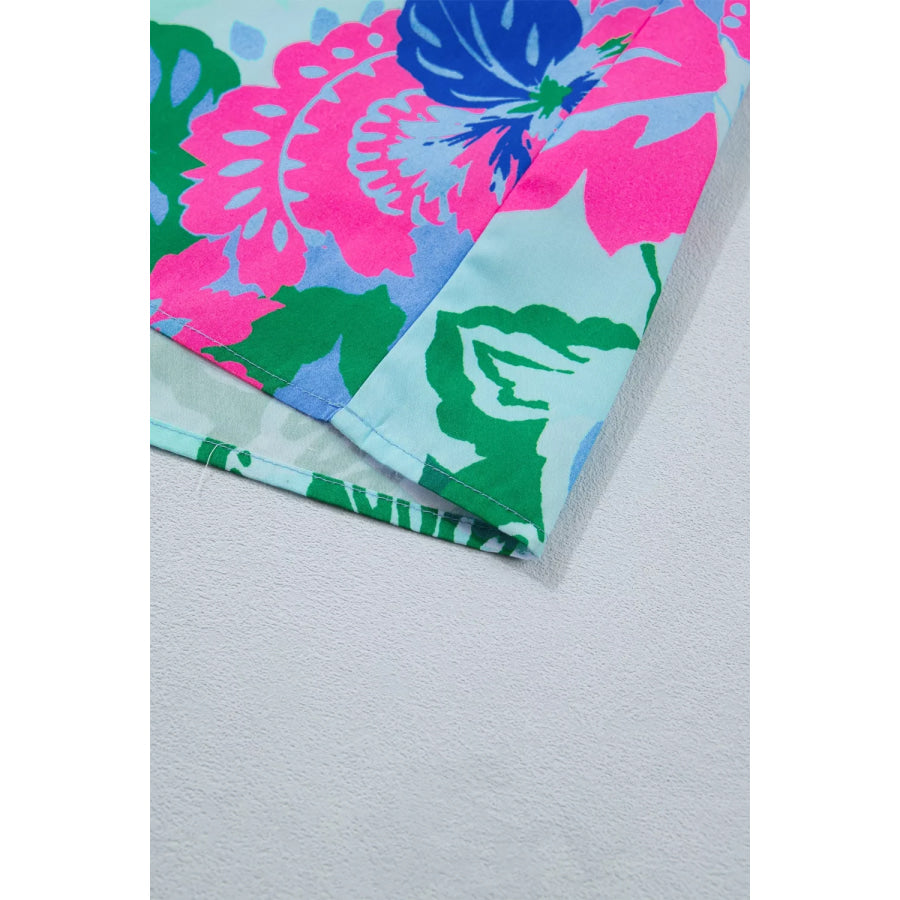 Floral Print V Neck Half Sleeve Blouse Apparel and Accessories