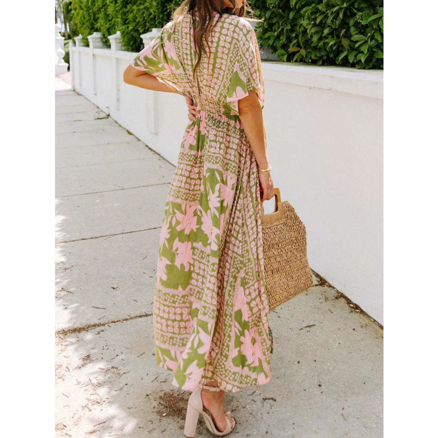 Floral Print V-Neck High Slit Maxi Dress Apparel and Accessories