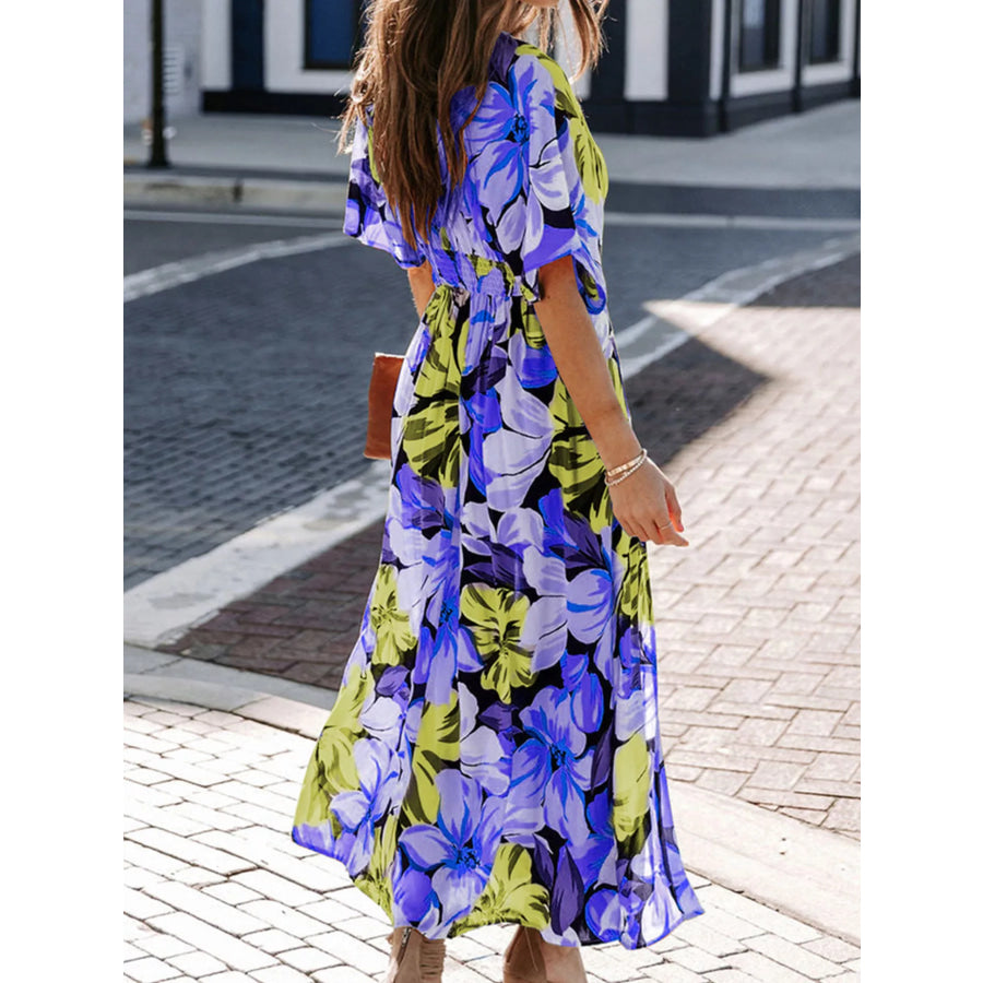 Floral Print V-Neck High Slit Maxi Dress Apparel and Accessories