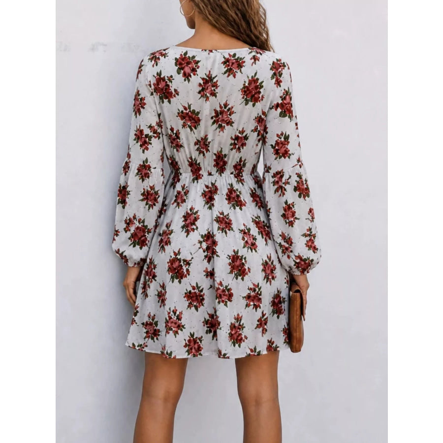 Floral Print V-Neck Long Sleeve Mini Dress Apparel and Accessories