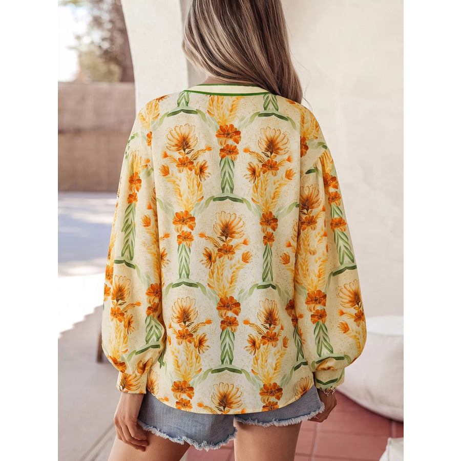Floral Print V Neck Long Sleeve Shirt Apparel and Accessories