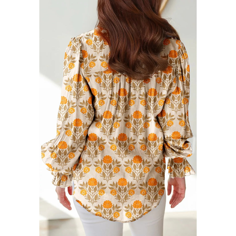 Floral Print V Neck Long Sleeve Top Apparel and Accessories