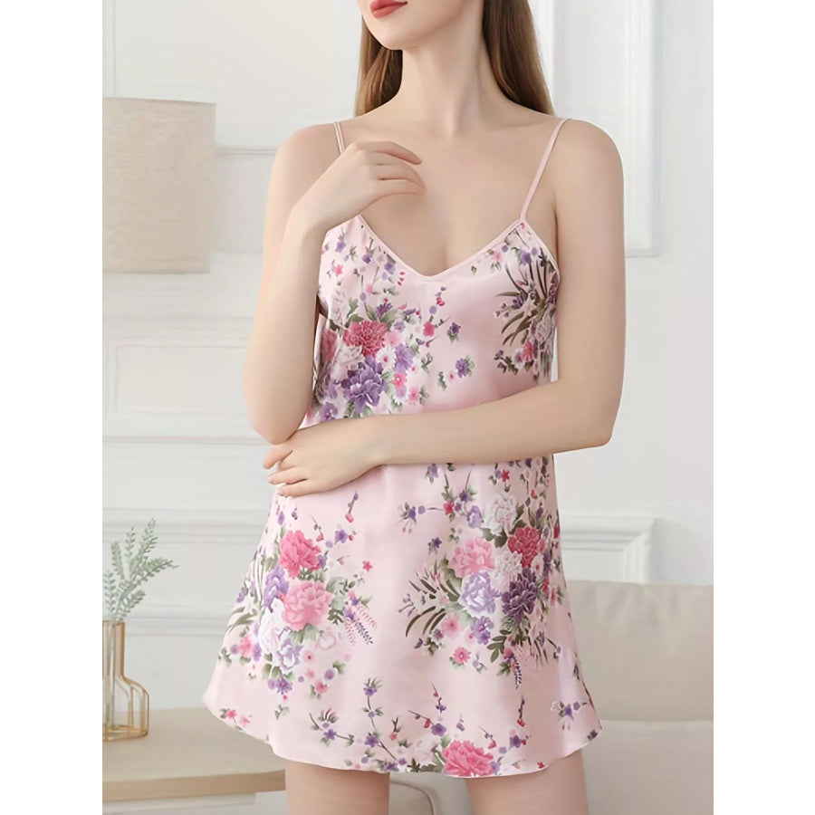 Floral Print V-Neck Lounge Dress Apparel and Accessories