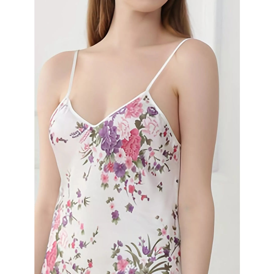 Floral Print V-Neck Lounge Dress Apparel and Accessories