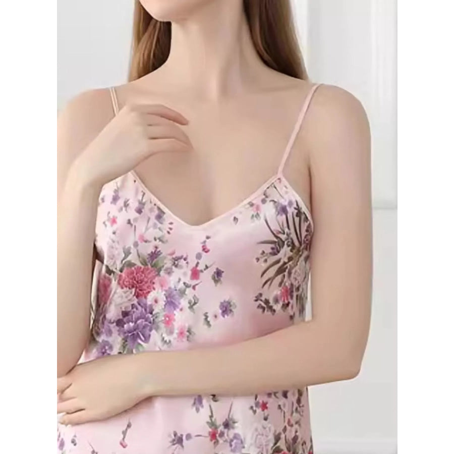 Floral Print V-Neck Lounge Dress Apparel and Accessories
