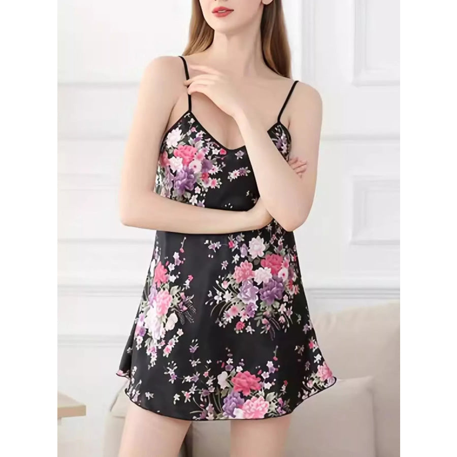 Floral Print V-Neck Lounge Dress Apparel and Accessories