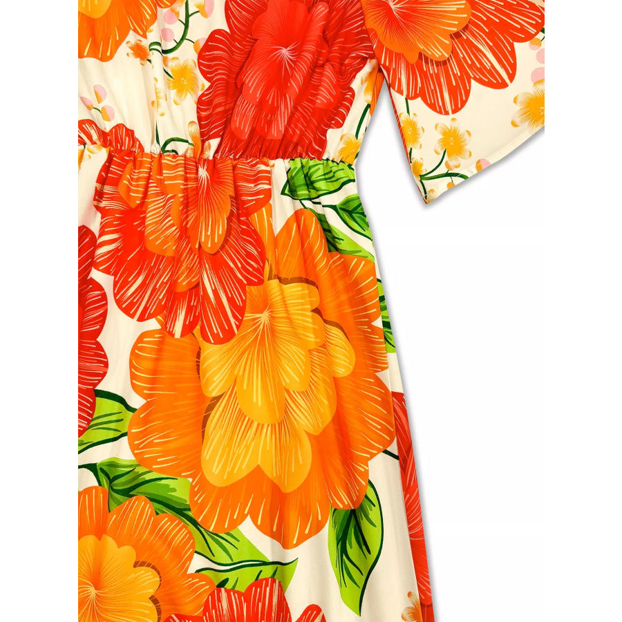 Floral Print V-Neck Maxi Dress Apparel and Accessories