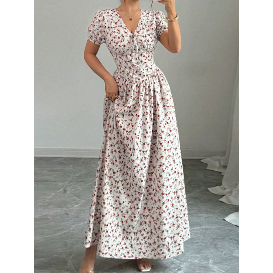 Floral Print V-Neck Maxi Dress Apparel and Accessories