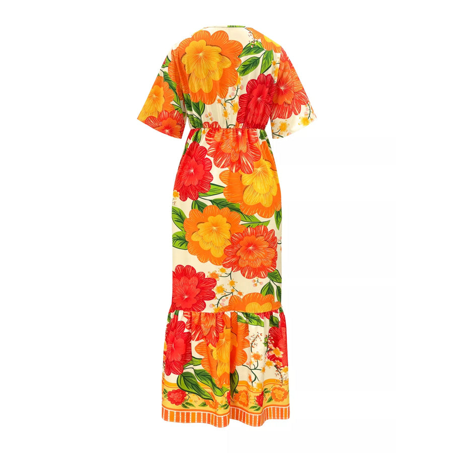 Floral Print V-Neck Maxi Dress Apparel and Accessories