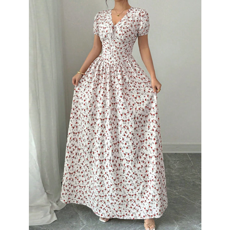 Floral Print V-Neck Maxi Dress Apparel and Accessories