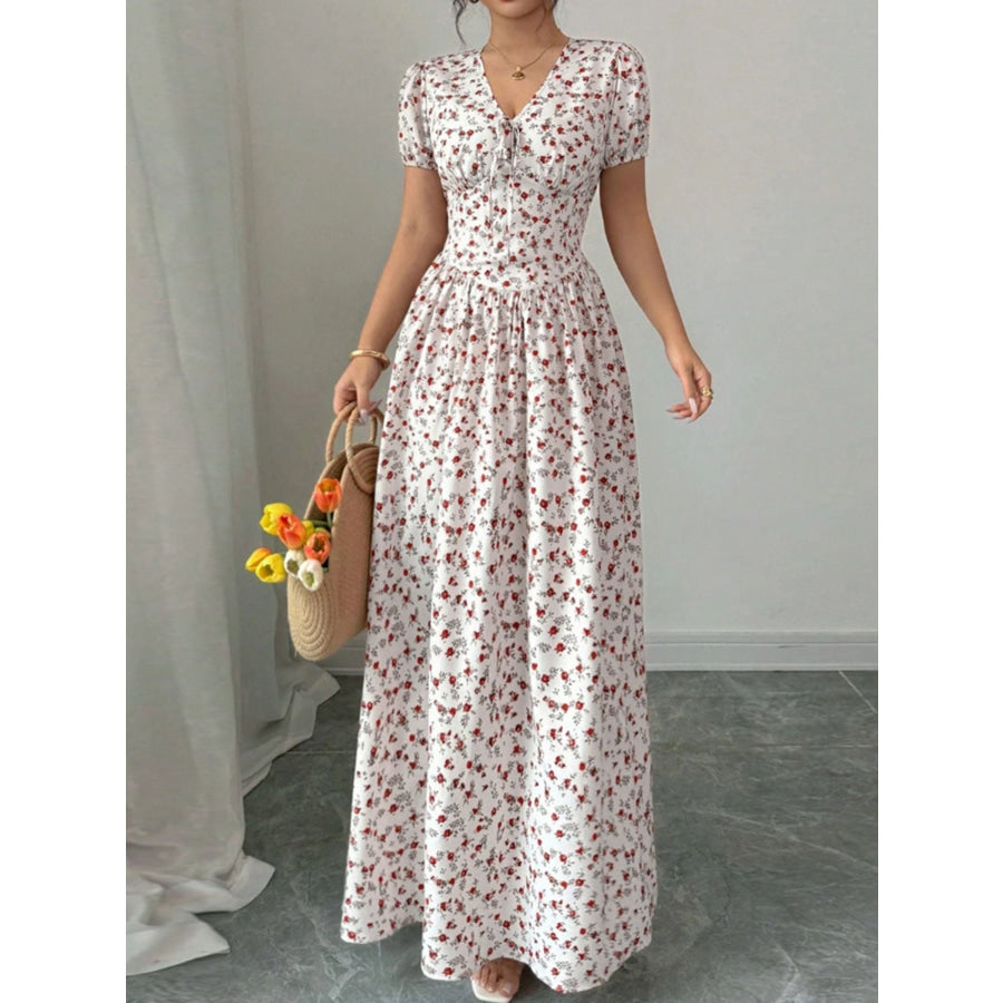Floral Print V-Neck Maxi Dress Pink / S Apparel and Accessories
