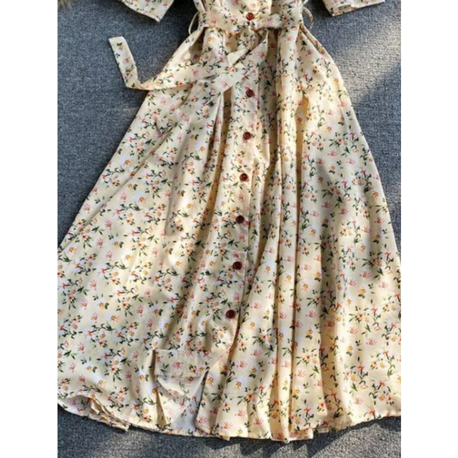 Floral Print V-Neck Midi Dress Apparel and Accessories