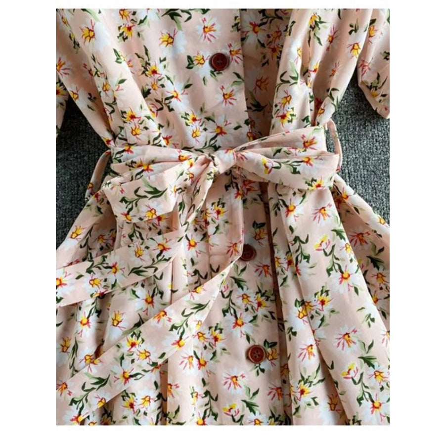 Floral Print V-Neck Midi Dress Apparel and Accessories