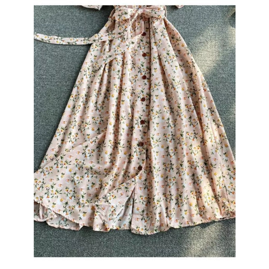Floral Print V-Neck Midi Dress Apparel and Accessories