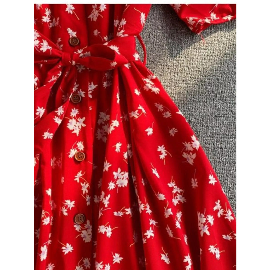 Floral Print V-Neck Midi Dress Apparel and Accessories