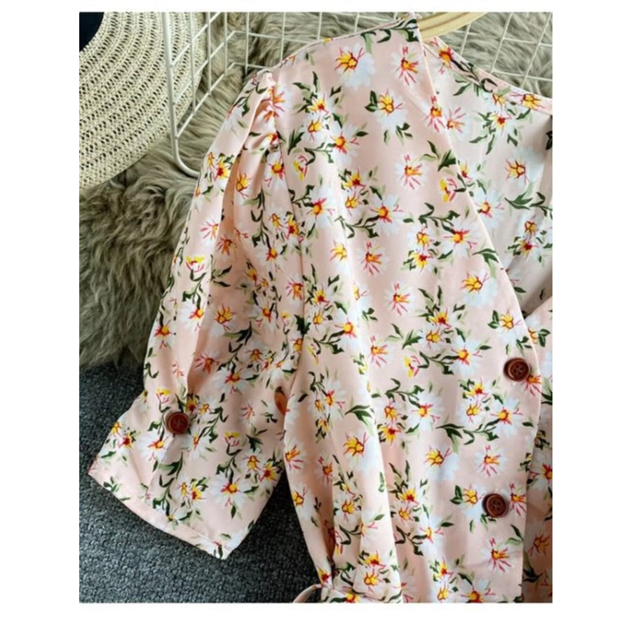 Floral Print V-Neck Midi Dress Apparel and Accessories