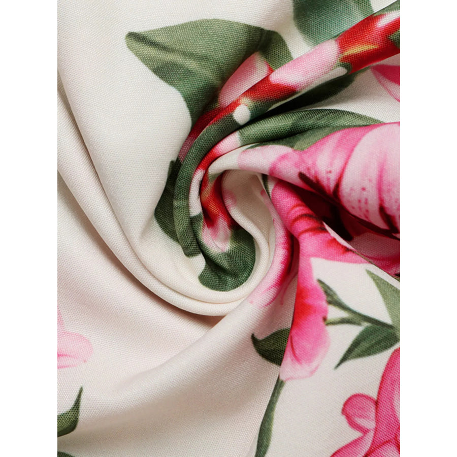 Floral Print V-Neck Midi Dress Apparel and Accessories