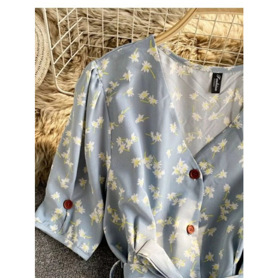 Floral Print V-Neck Midi Dress Apparel and Accessories