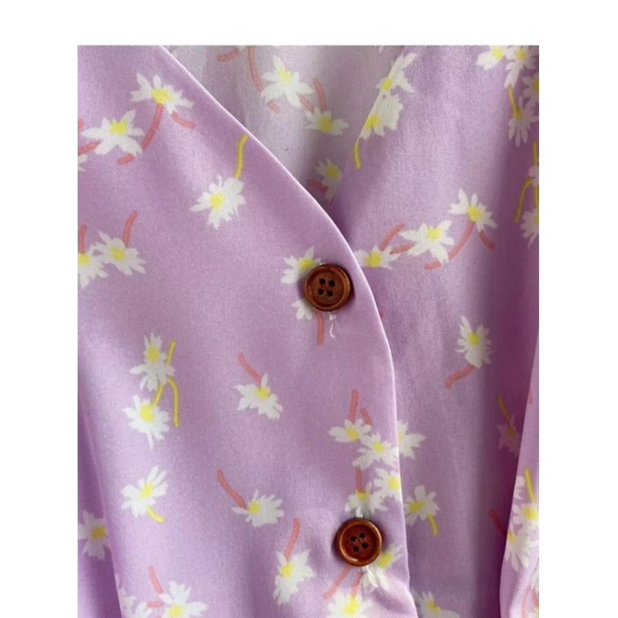 Floral Print V-Neck Midi Dress Apparel and Accessories