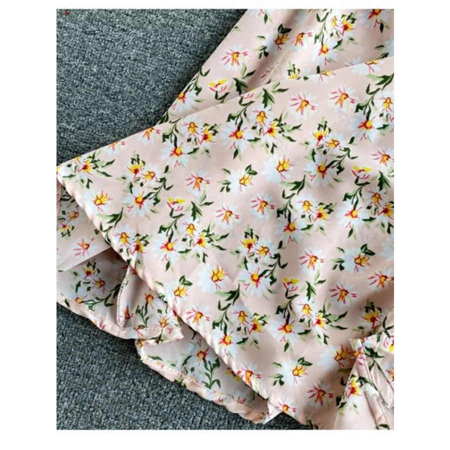Floral Print V-Neck Midi Dress Apparel and Accessories