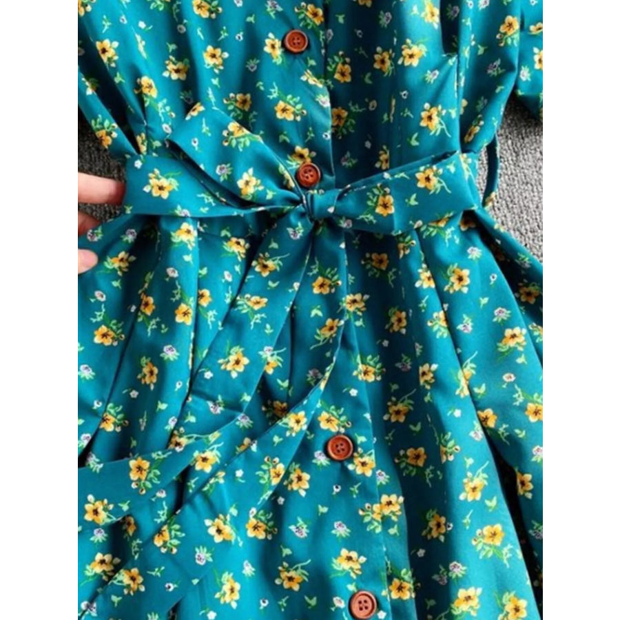 Floral Print V-Neck Midi Dress Apparel and Accessories